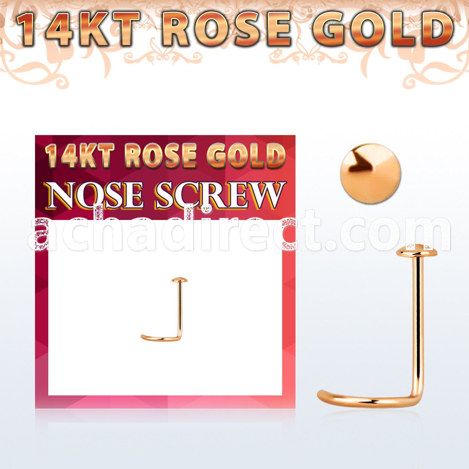 rsrd 14kt rose gold nose screw w a 2mm gold round top