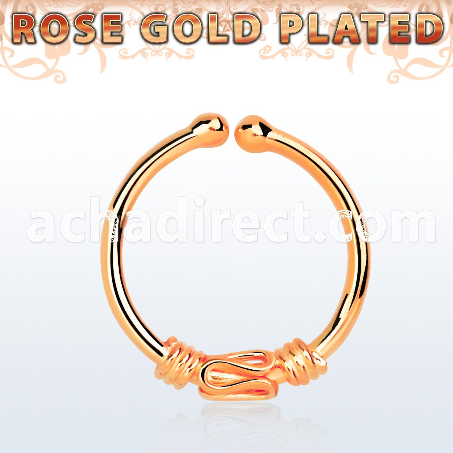 rssep12d rose gold plated silver fake septum ring w balinese wire