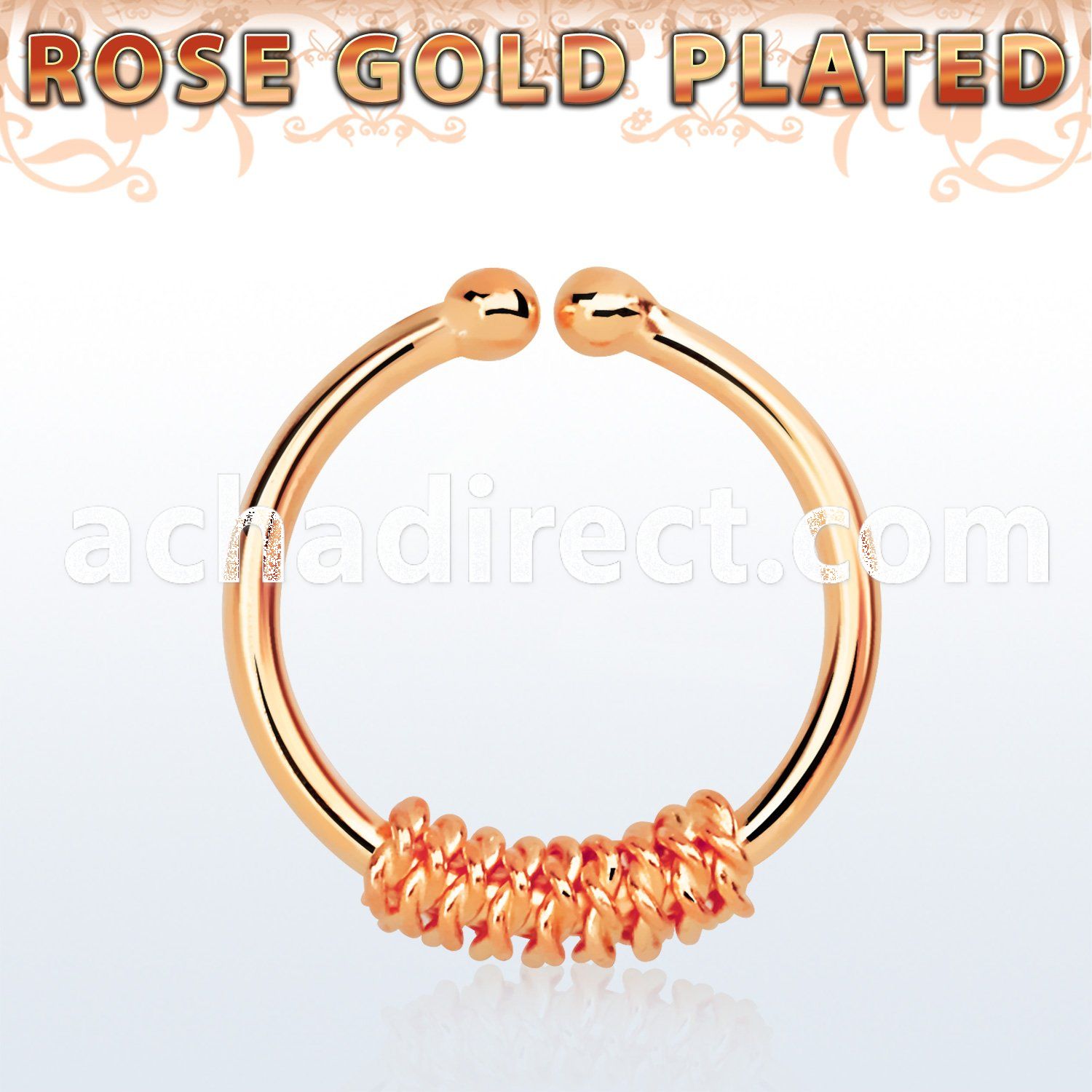 rssep12i rose gold plated silver fake septum ring w a thick rope