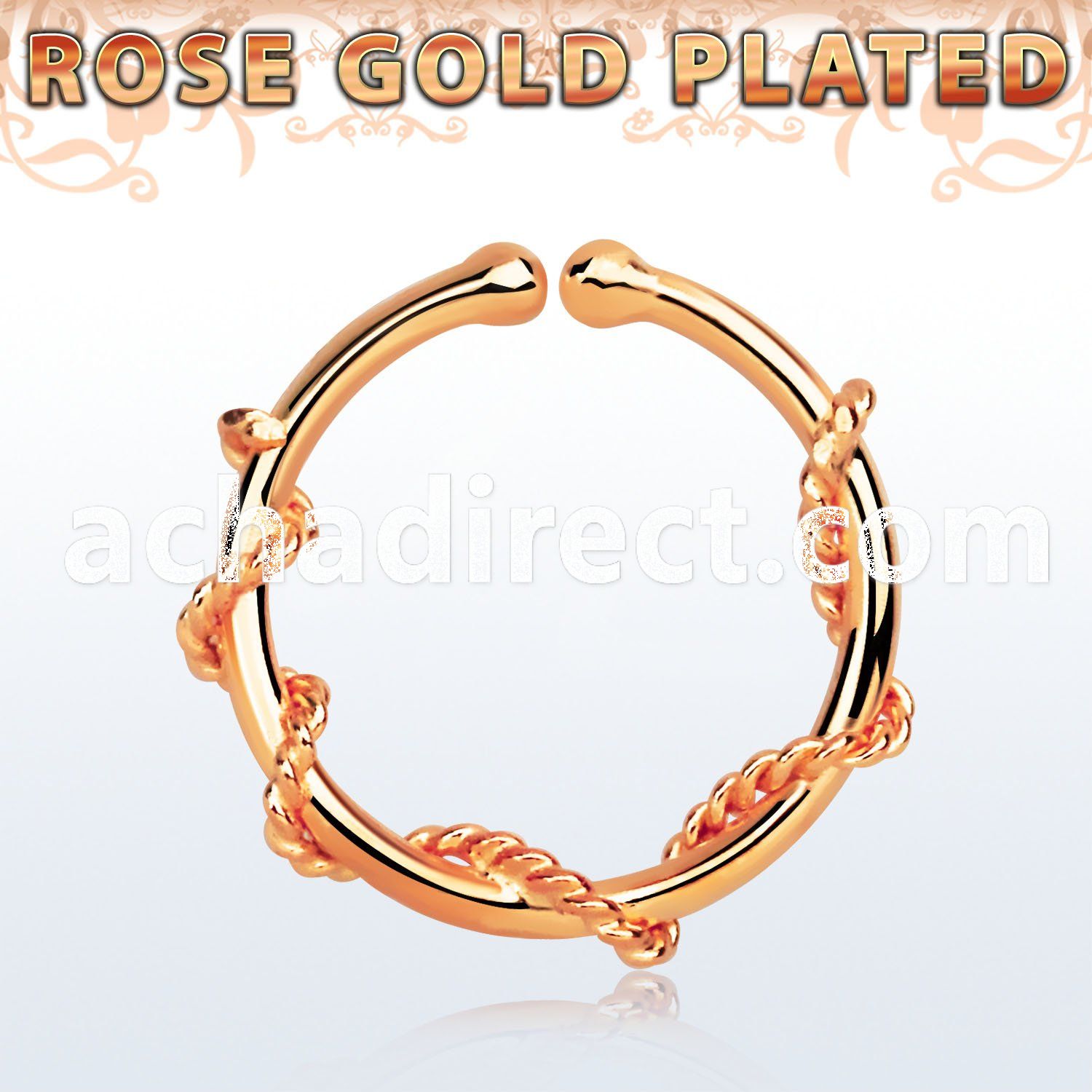 rssep12j rose gold plated silver fake septum ring w a thin rope