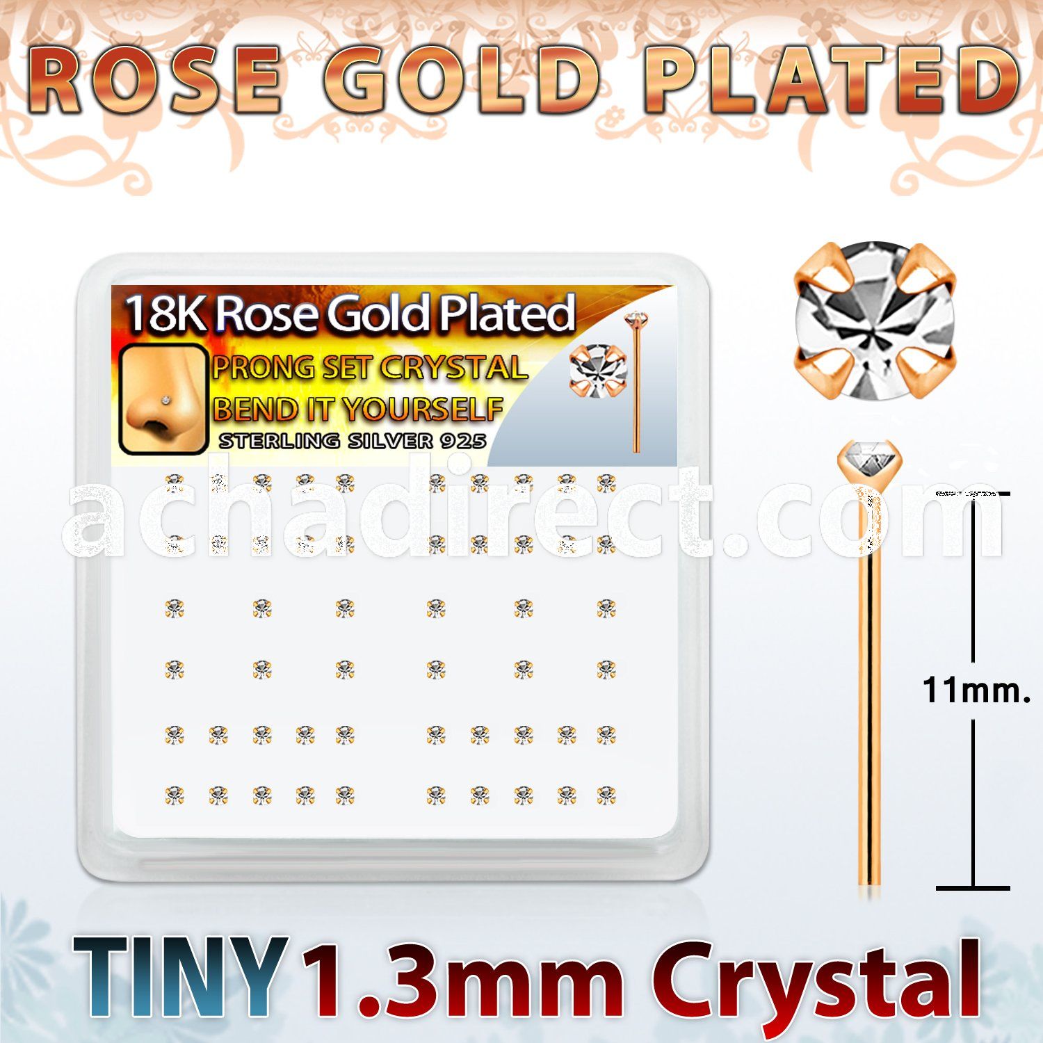 rsyp6xc rose gold plated silver bend it nose stud w 1 25mm top