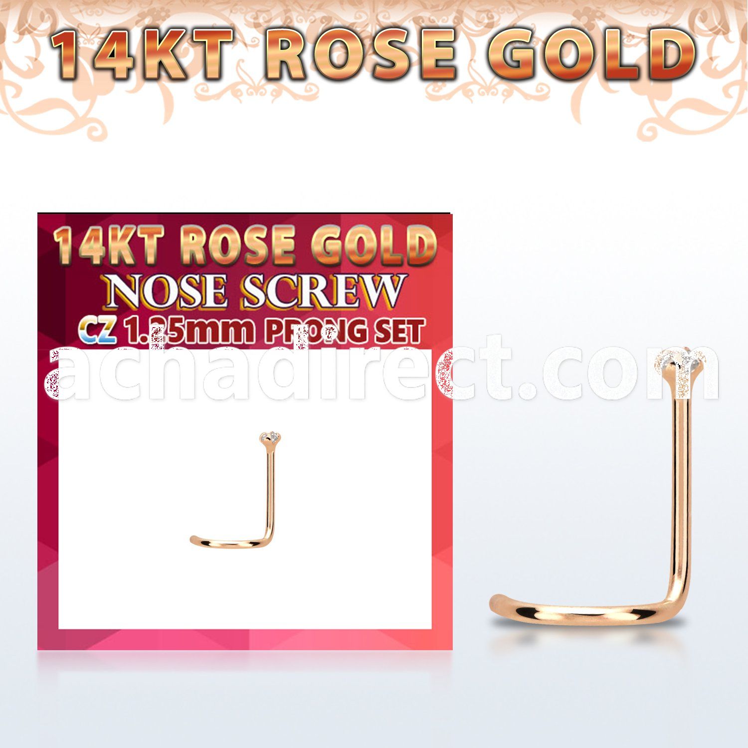 rszm12 14kt rose gold nose screw w 1.25mm clear round cz stone