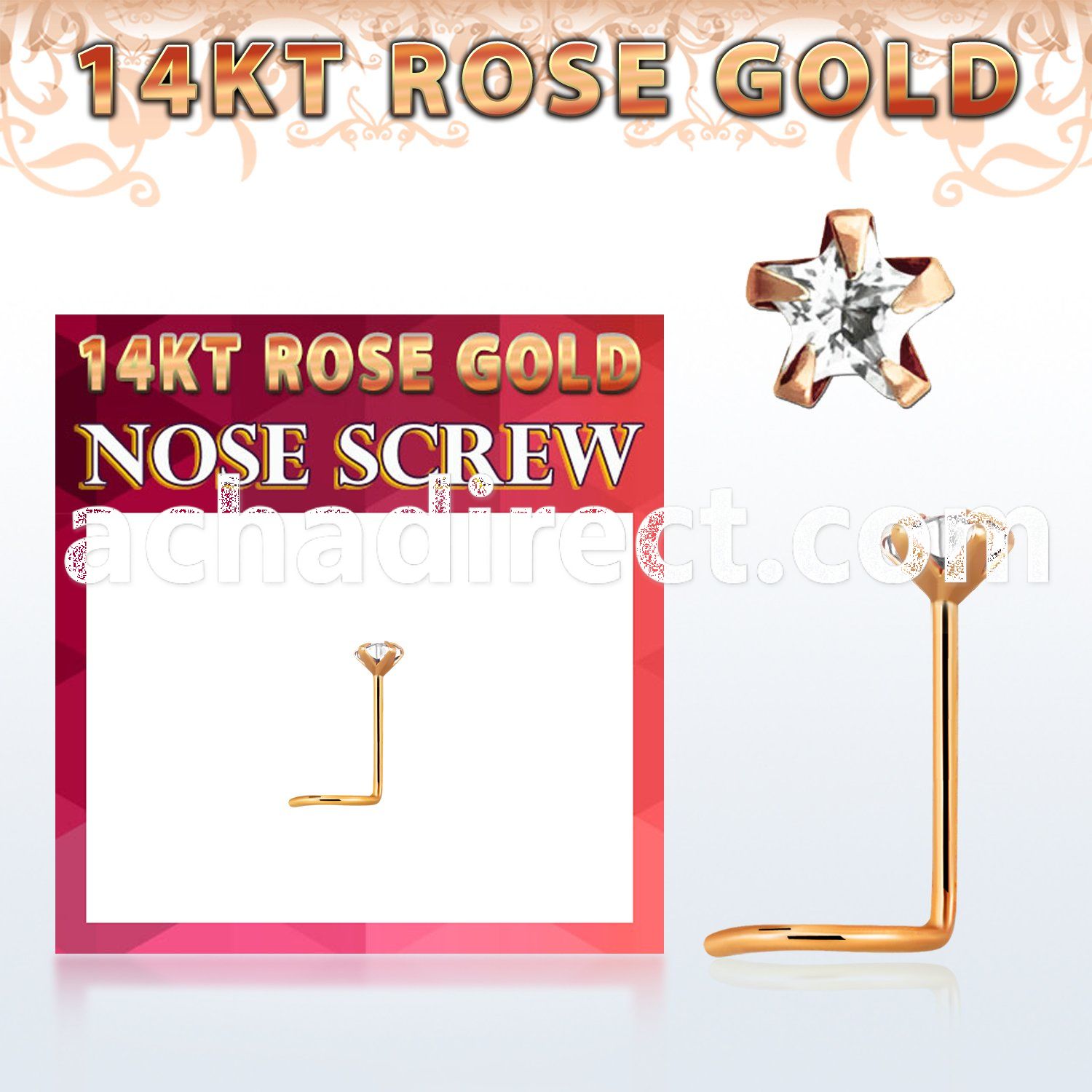 rszsc1 14kt rose gold nose screw w a 3mm star shaped cz