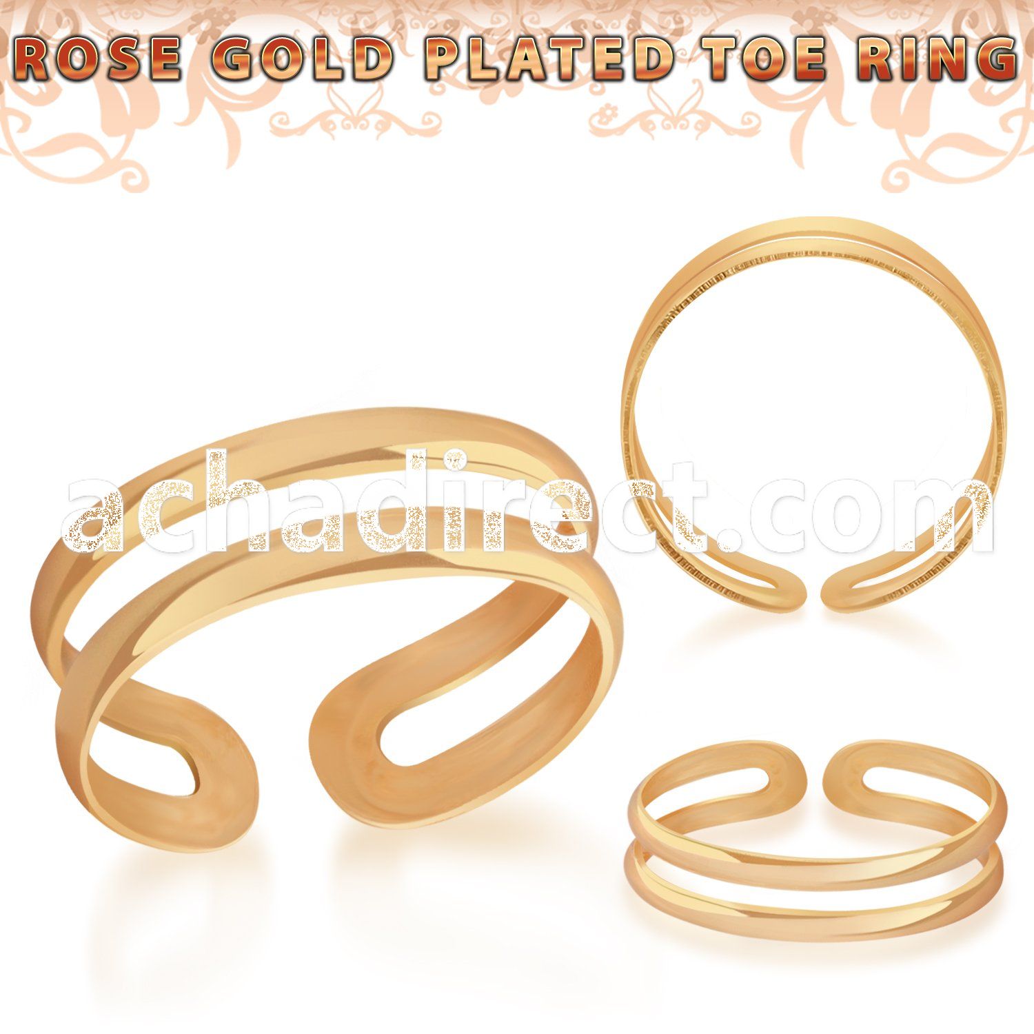 rt796 rose gold plated silver adjustable toe ring two bands