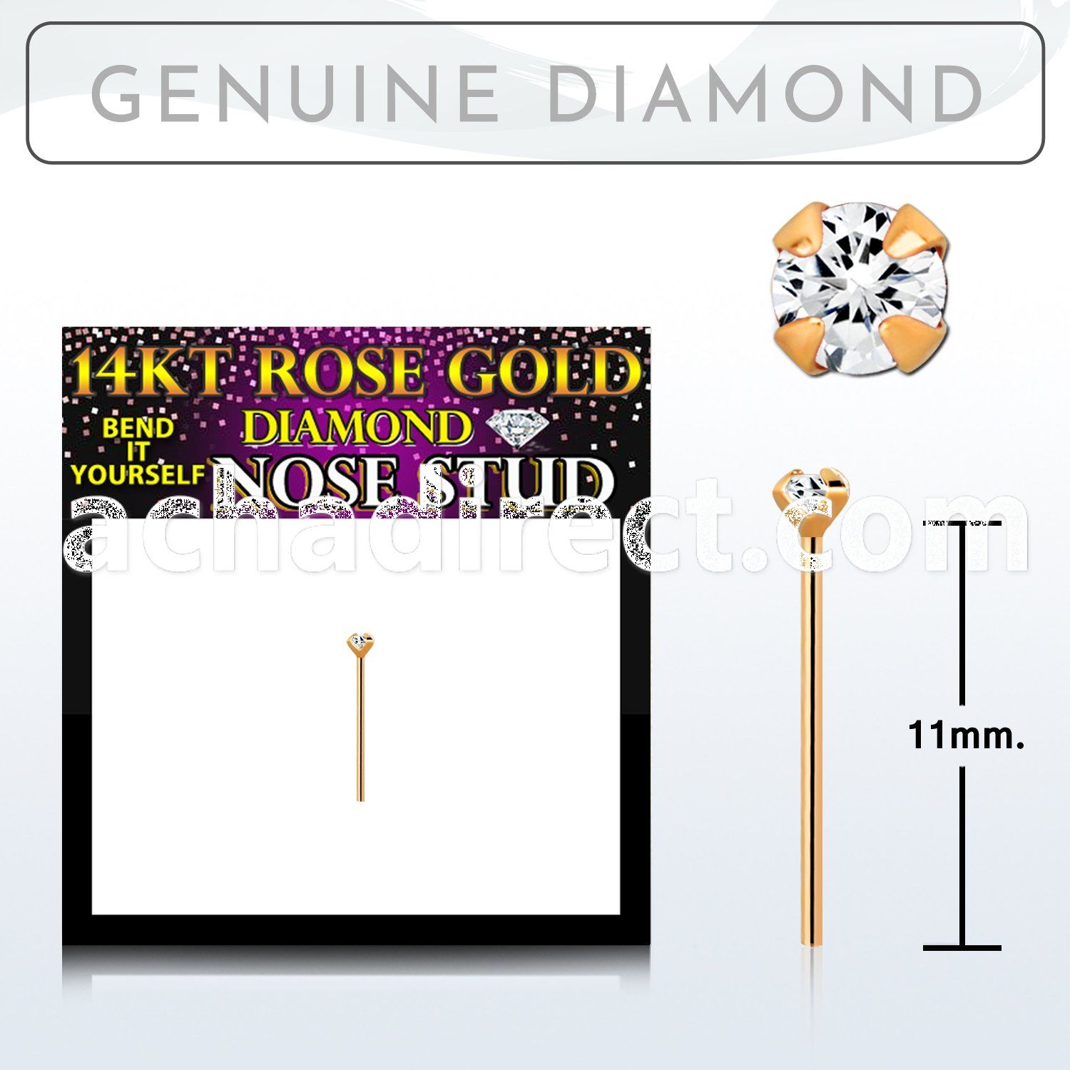 rydb1 14kt rose gold bend it yourself nose stud w diamond
