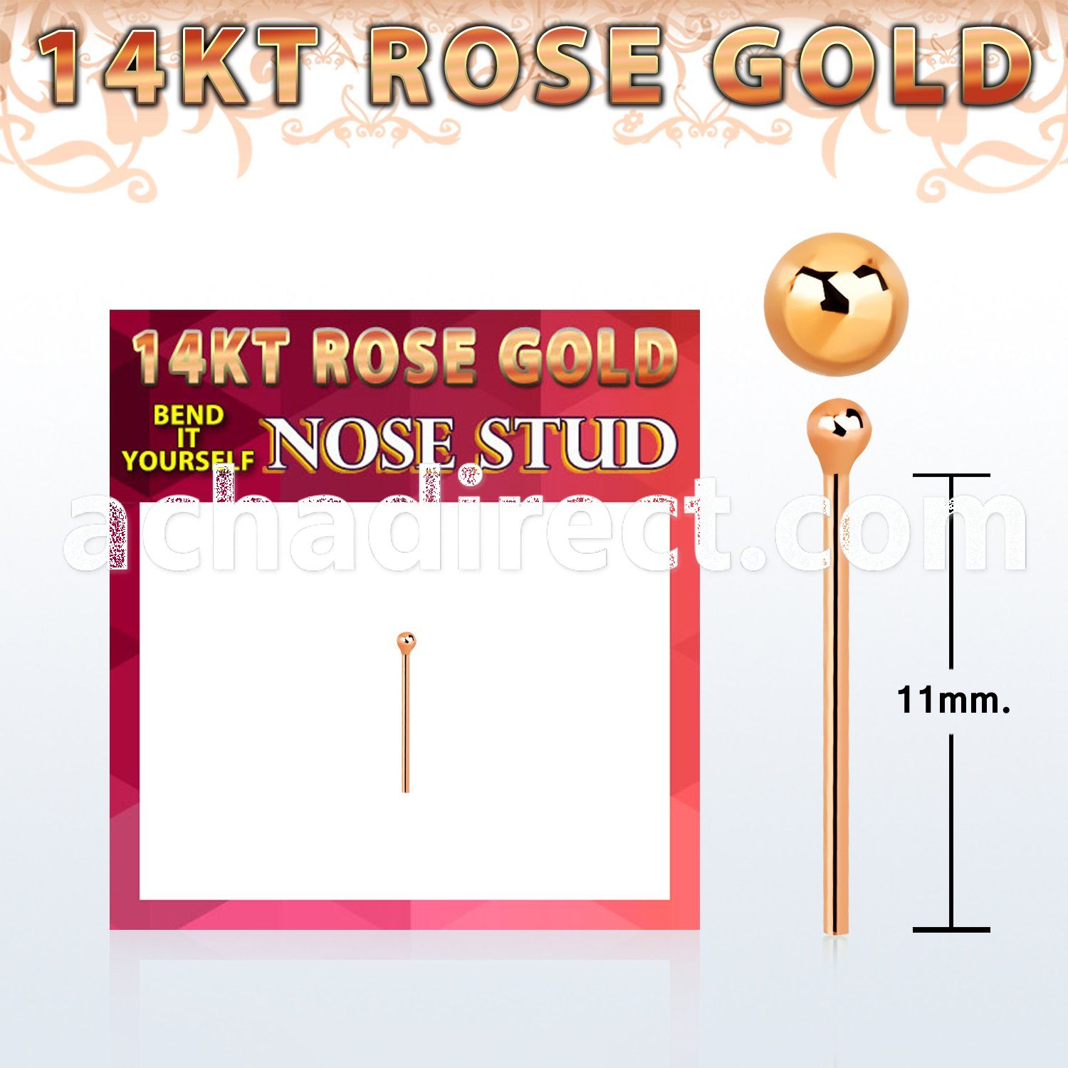rysb1 14k rose gold bend it yourself nose studs w ball top
