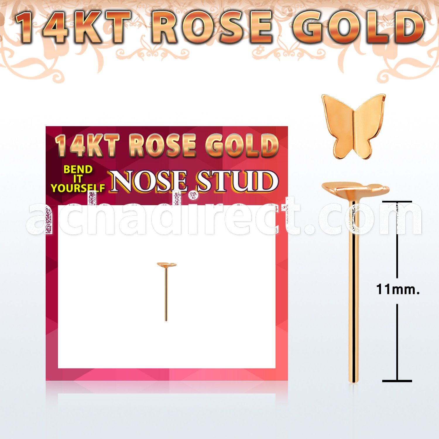 rysbt2 14k rose gold butterfly bend it yourself nose stud 