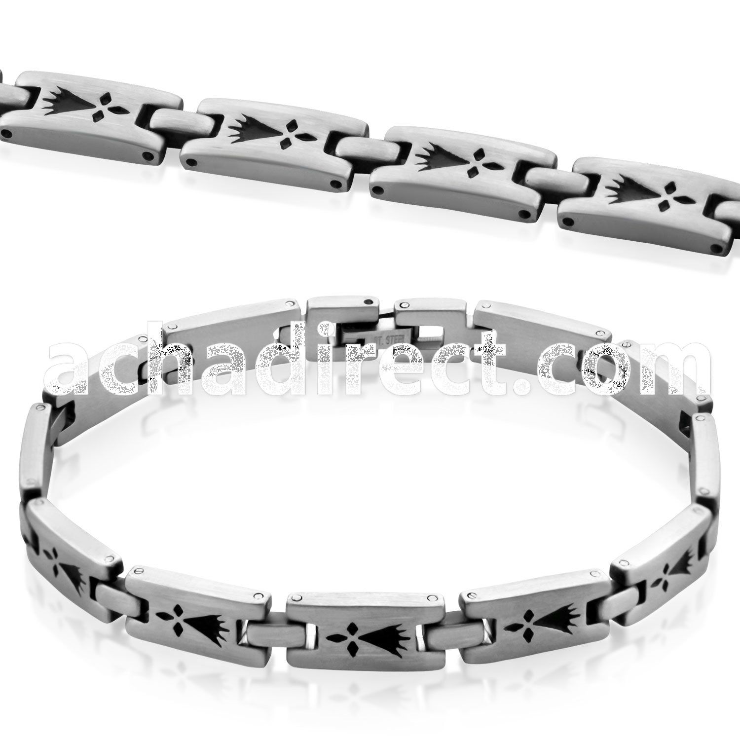 sb209 high polished steel bracelet with engraved hermine