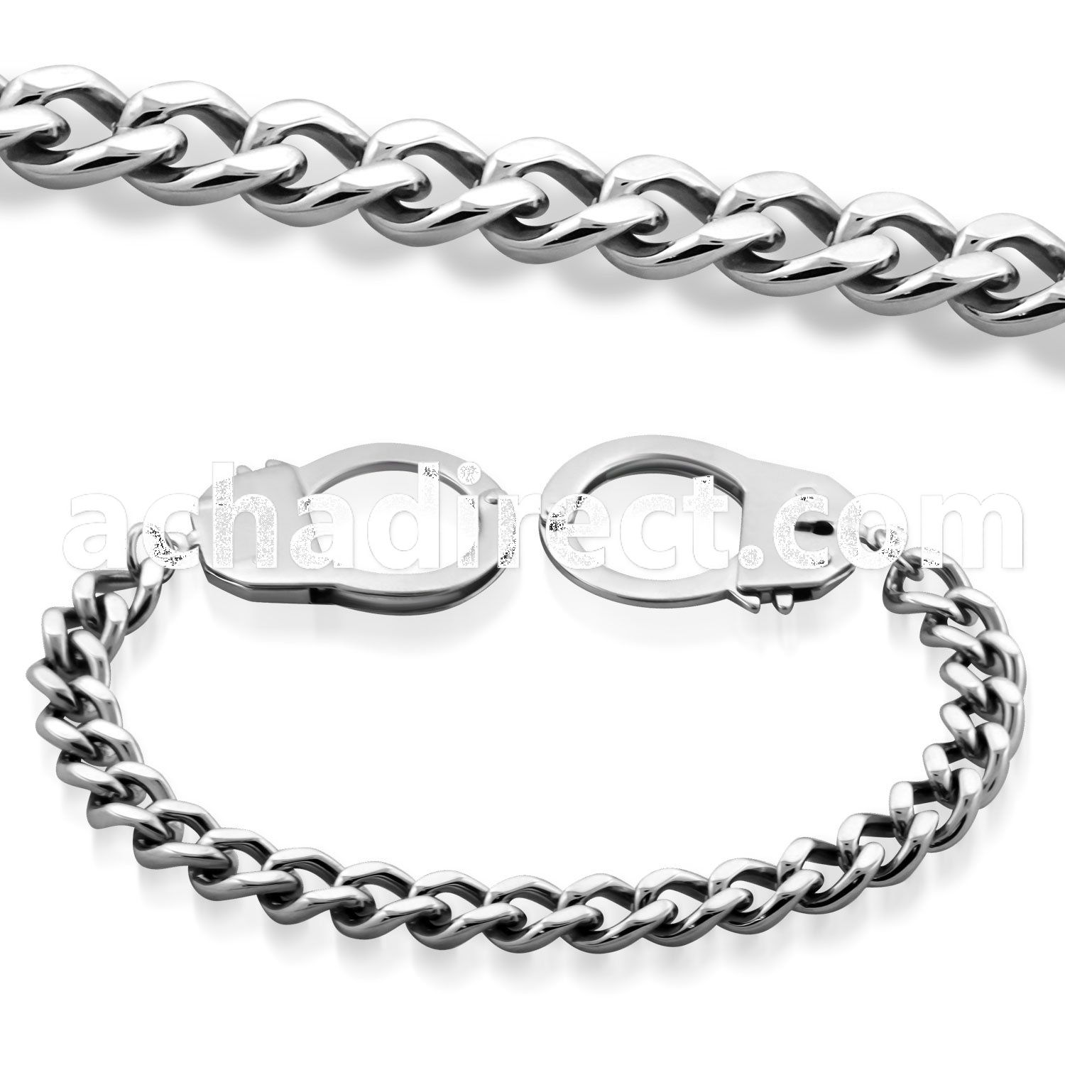 sb81 polished steel chain bracelet with large handcuff clasp