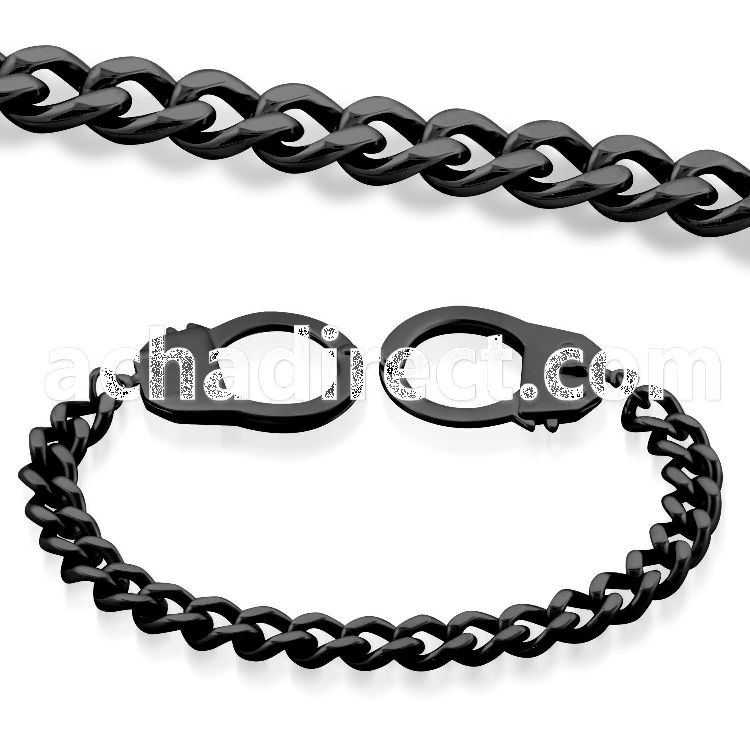 sbk1 black steel chain bracelet with large handcuff clasp