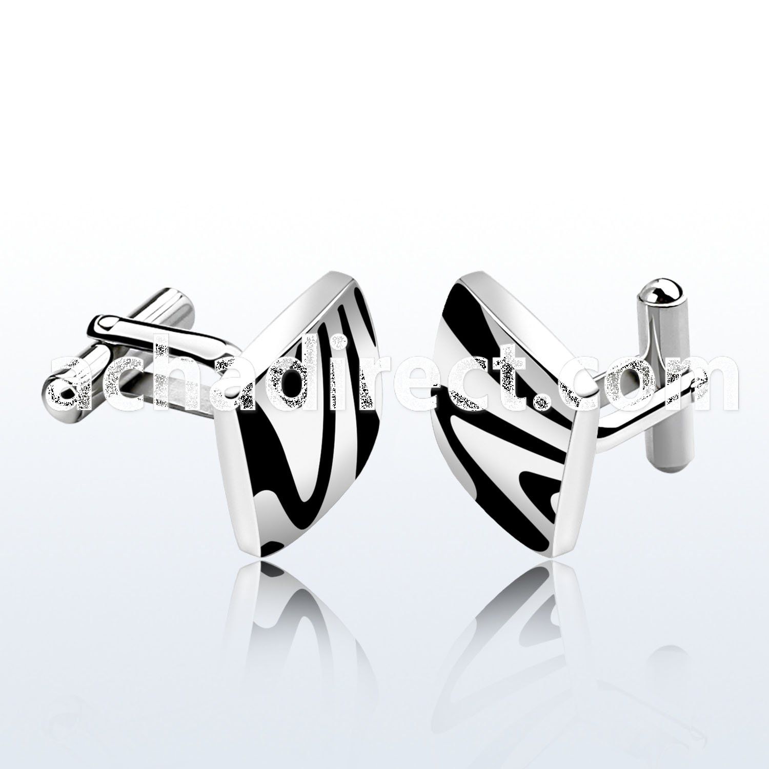 scl24 pair of high polished steel cufflinks w black wave