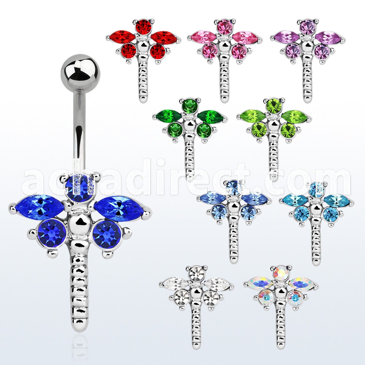 se008 steel belly banana w butterfly design w crystals wings