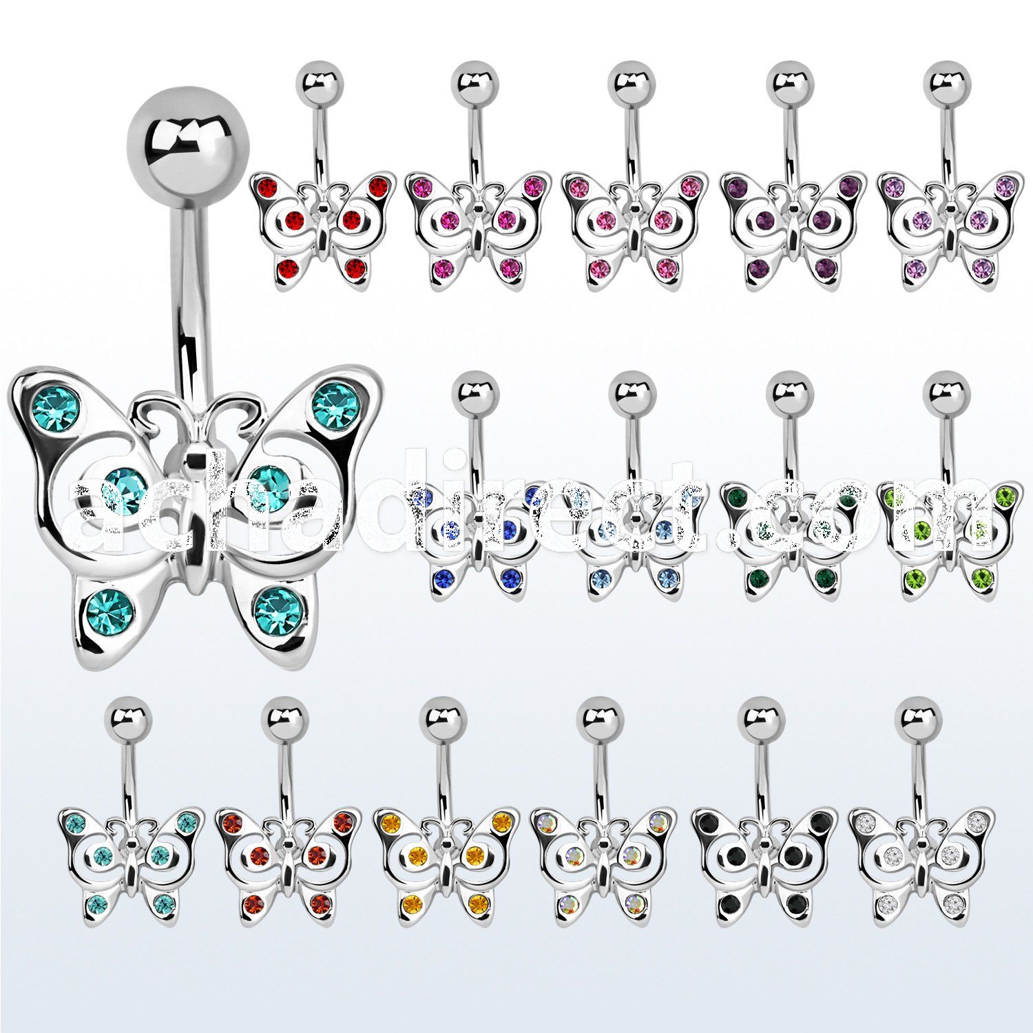 se013 steel belly banana w butterfly design w crystals wings