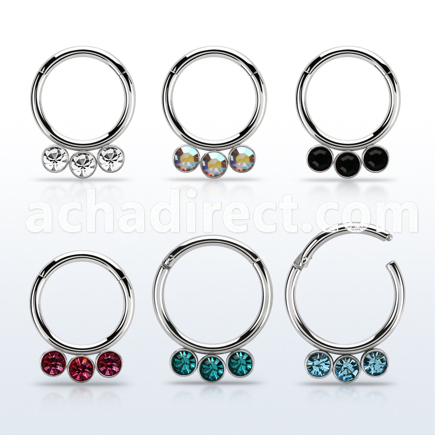 segh16f 316l steel hinged segment ring 16g w crystal