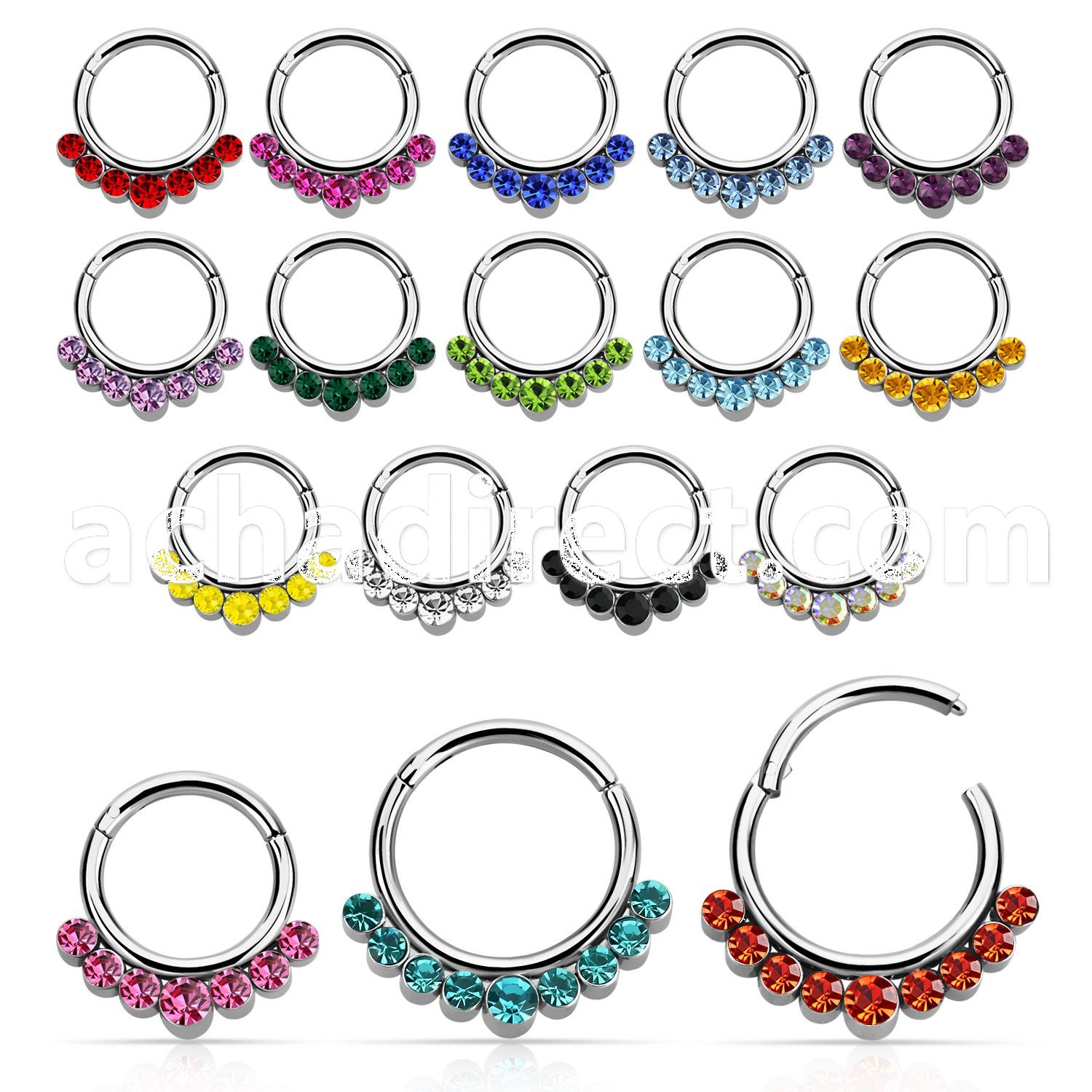 segh16p 316l steel hinged segment ring w 7 crystals