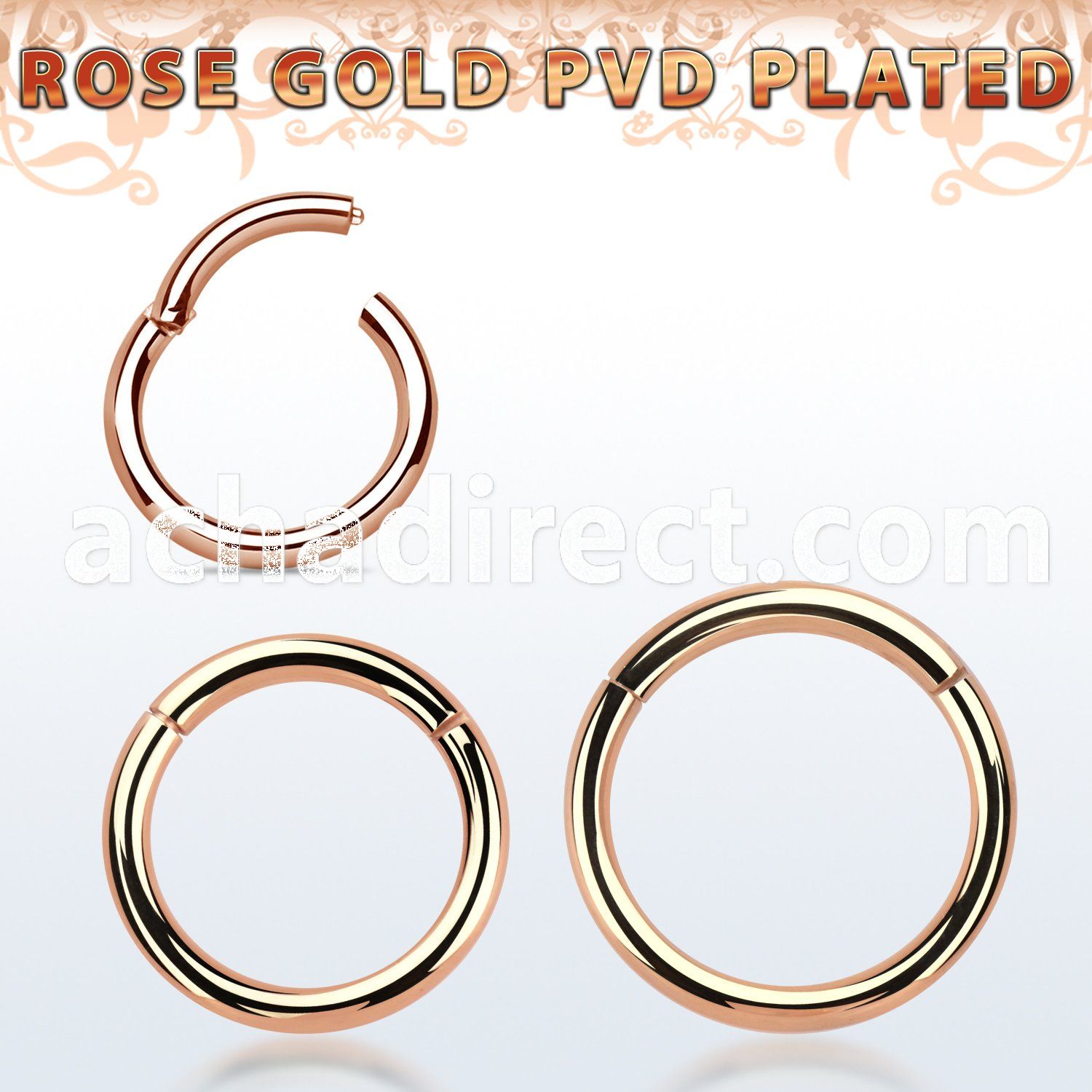 seghtt14 rose gold pvd plated steel hinged segment ring, 14g 