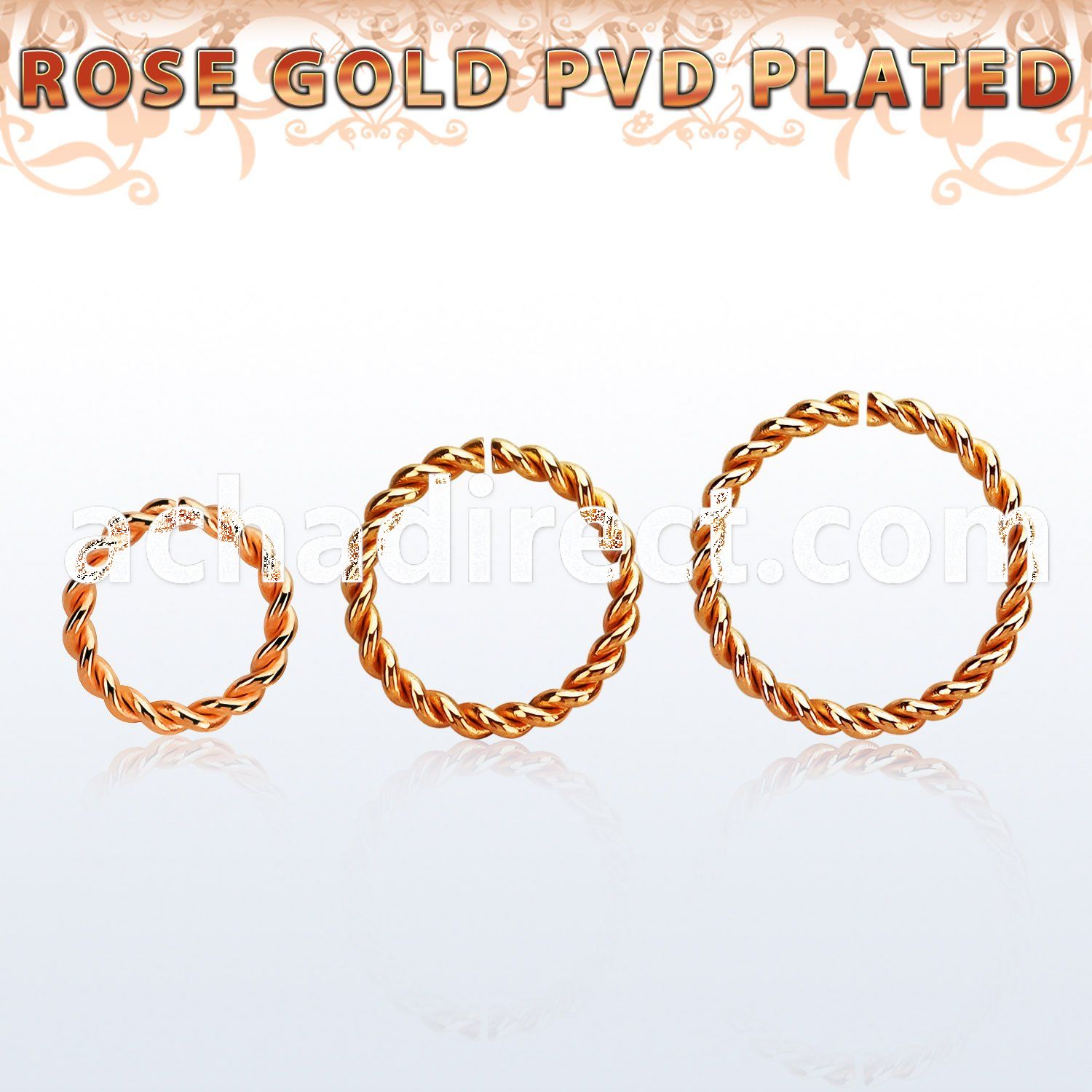 selttw16 rose gold steel seamless ring 1.2m w a twisted wire