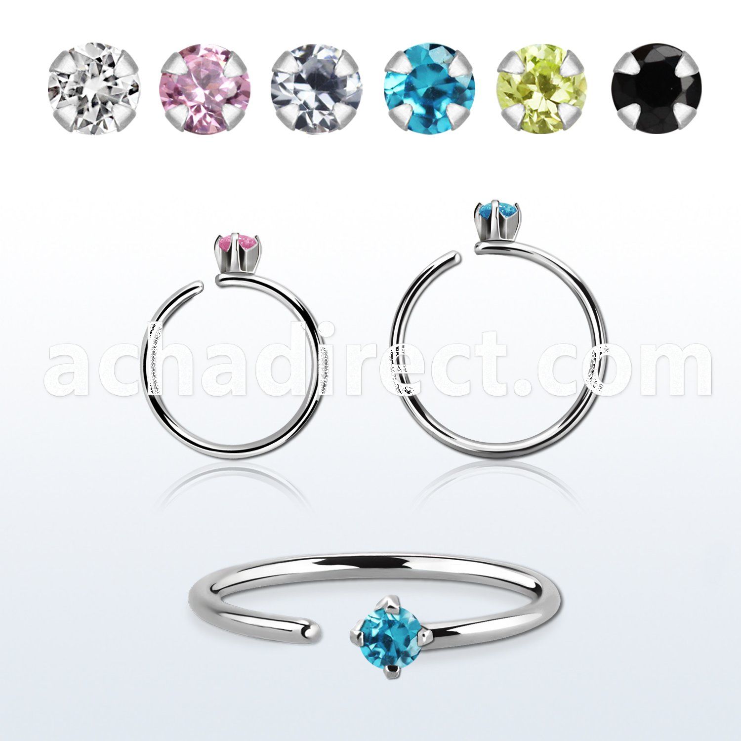 selz20 surgical steel seamless ring, 20g w a 2mm prong set cz