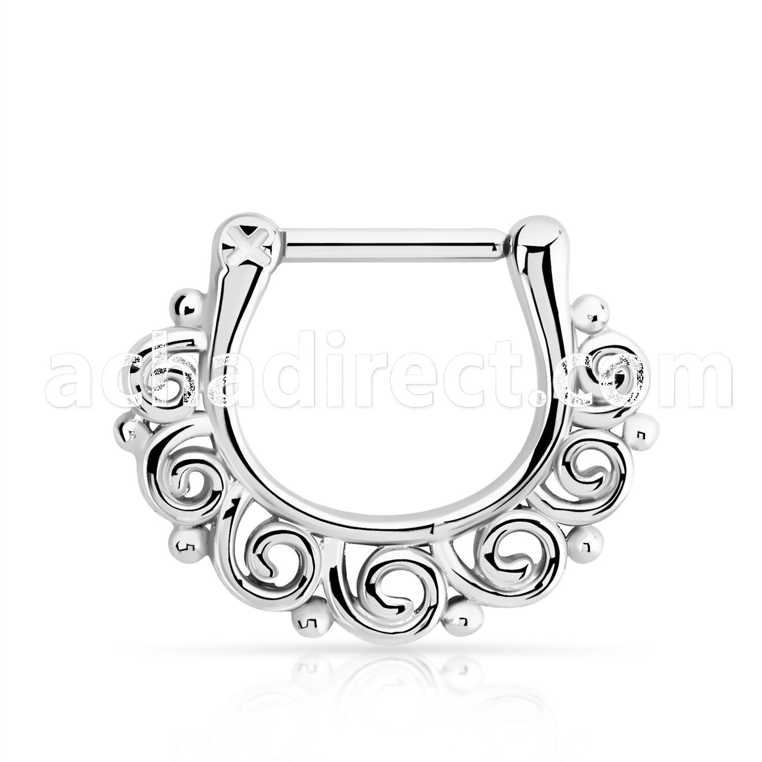 sepw16 high polished steel septum clicker w indian swirl design