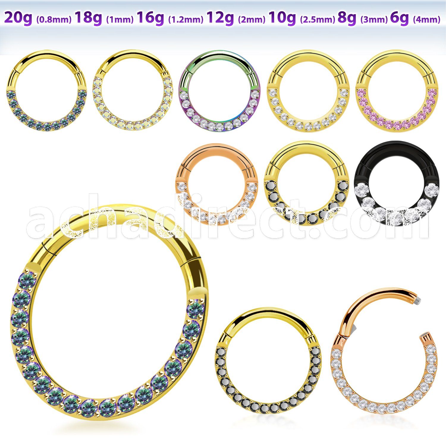 sgtsh11 anodized 316l steel hinged segment ring cz at side