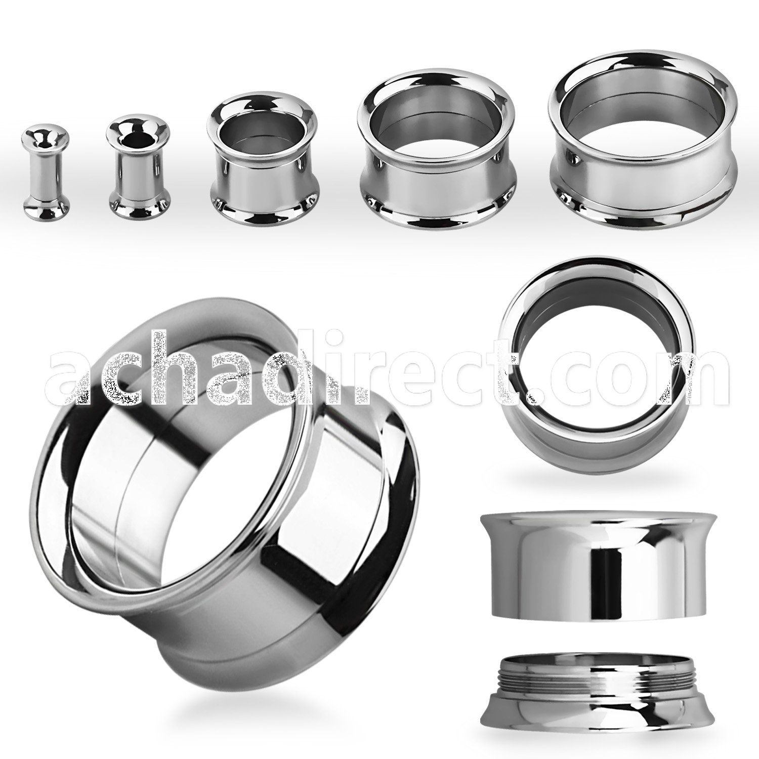 shp polished threaded 316l steel double flared flesh tunnel