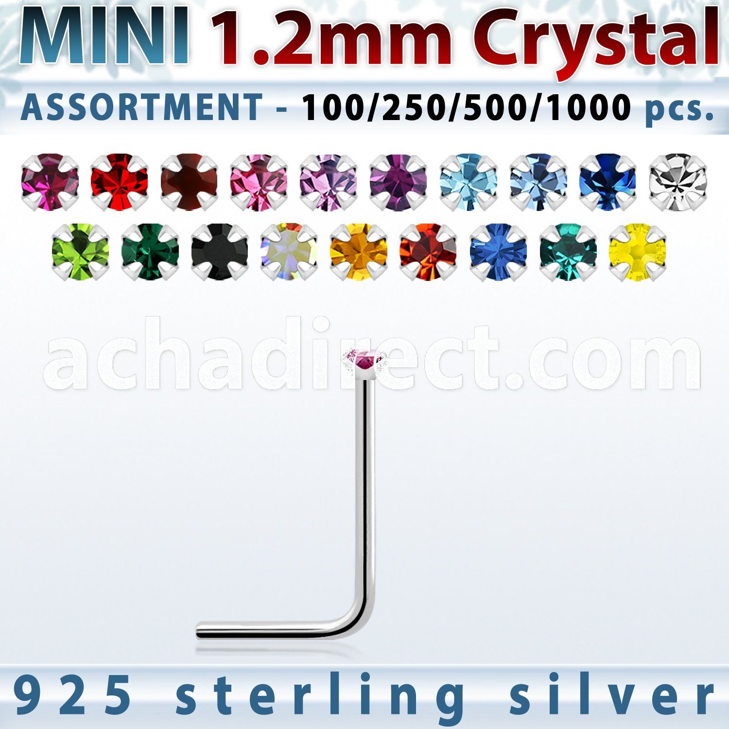 silver nose stud bulk w mini 1.2mm prong set crystals