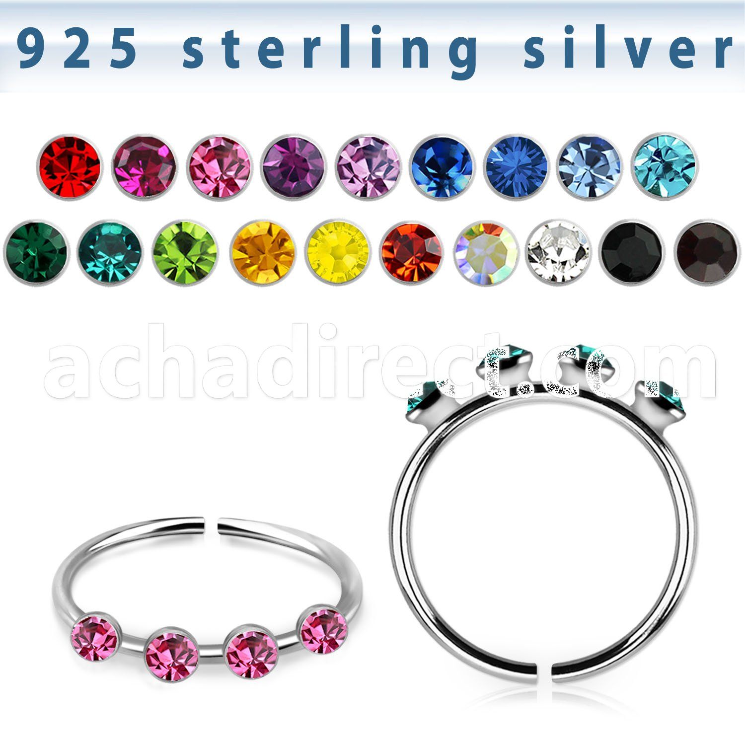 silver seamless nose hoop w four 1.5mm round crystals