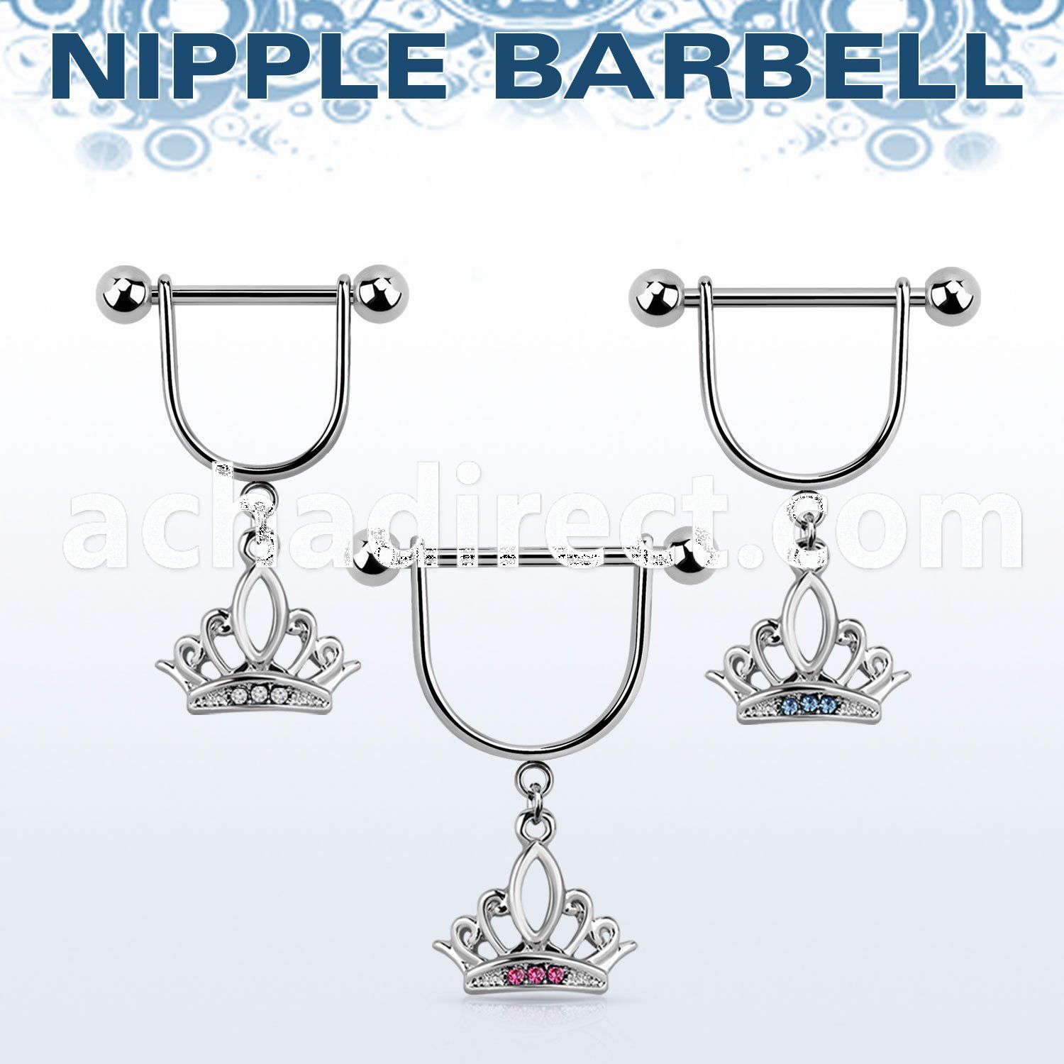snpod14 316l steel nipple stirrup w crystal studded crown