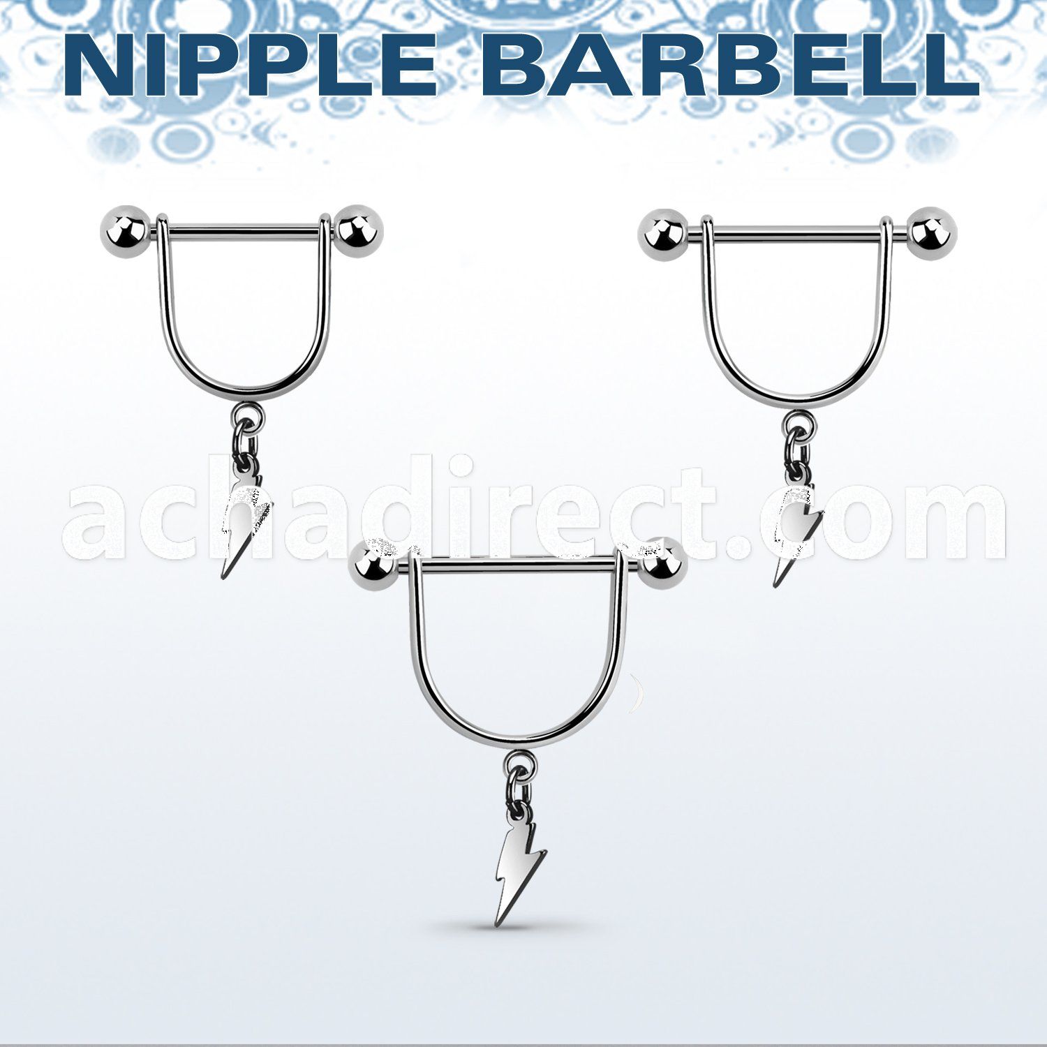 snpod23 316l steel nipple stirrup w dangling lightning symbol
