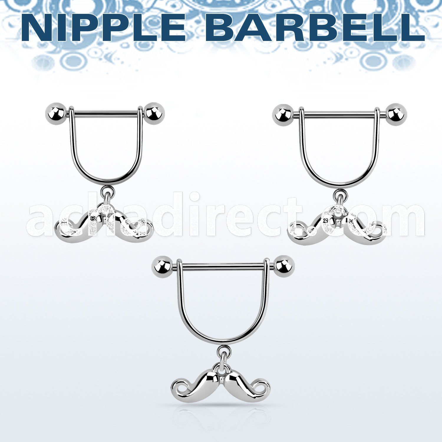 snpod6 316l steel nipple stirrup w happy mustache design