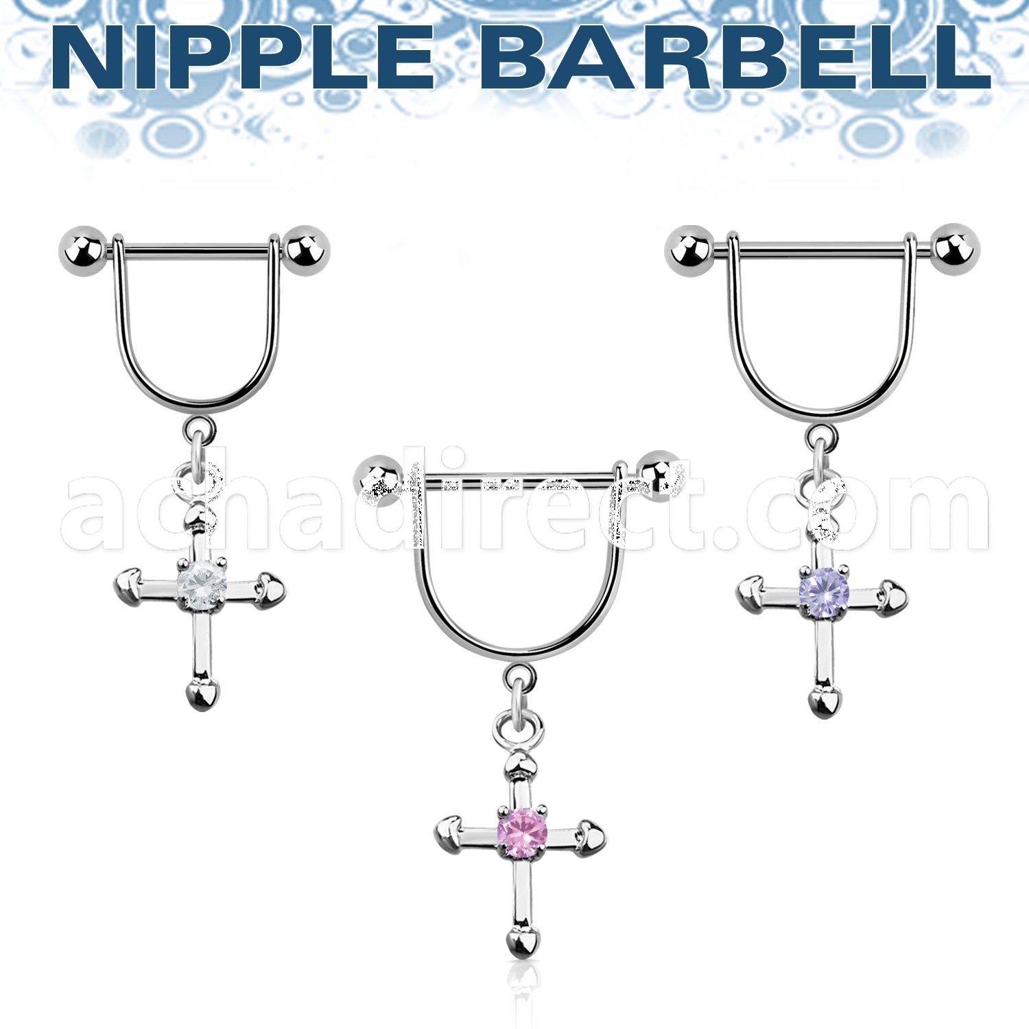 snpoz10 316l steel nipple stirrup w dangling cross w cz