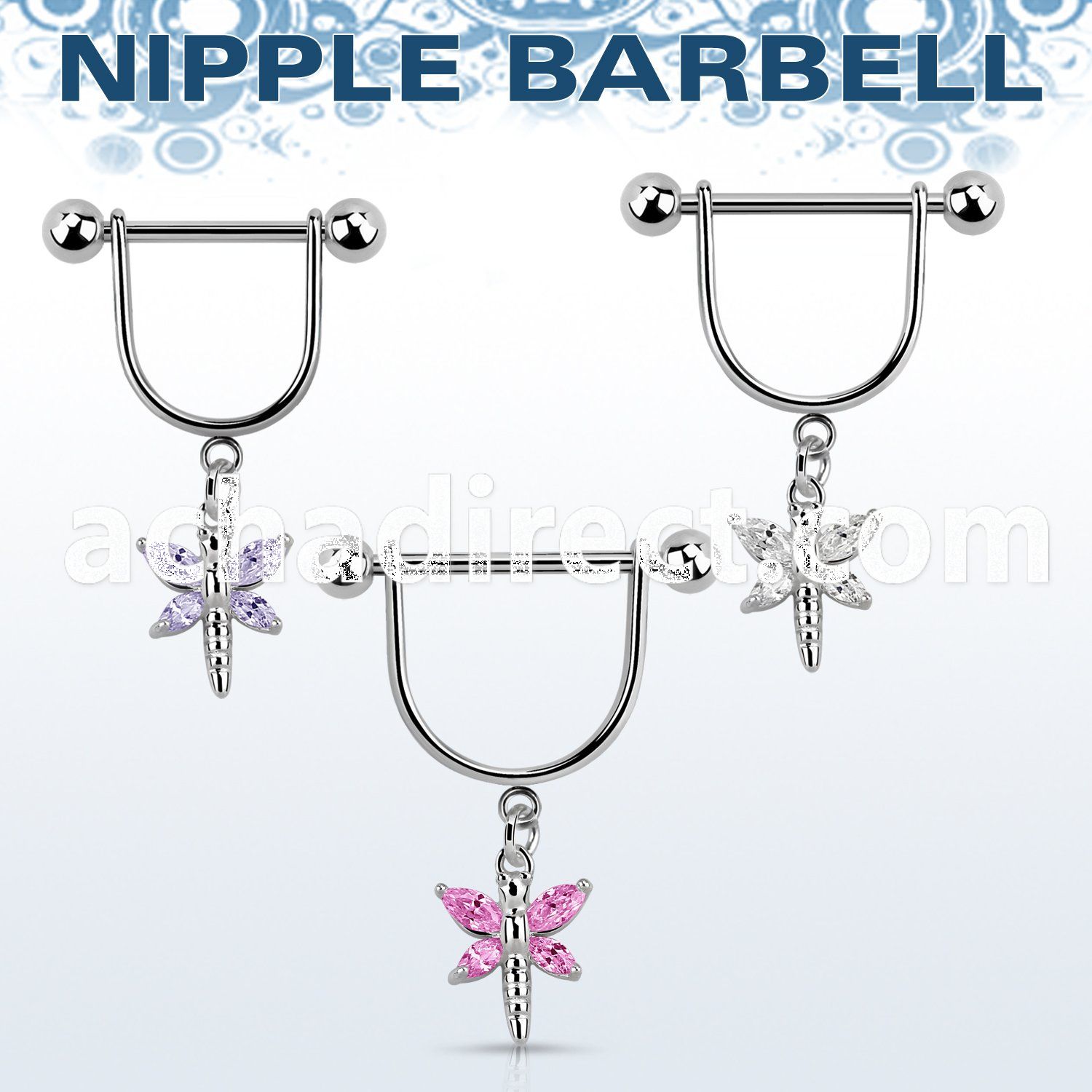 snpoz1 316l steel nipple stirrup w dragonfly w cz wings