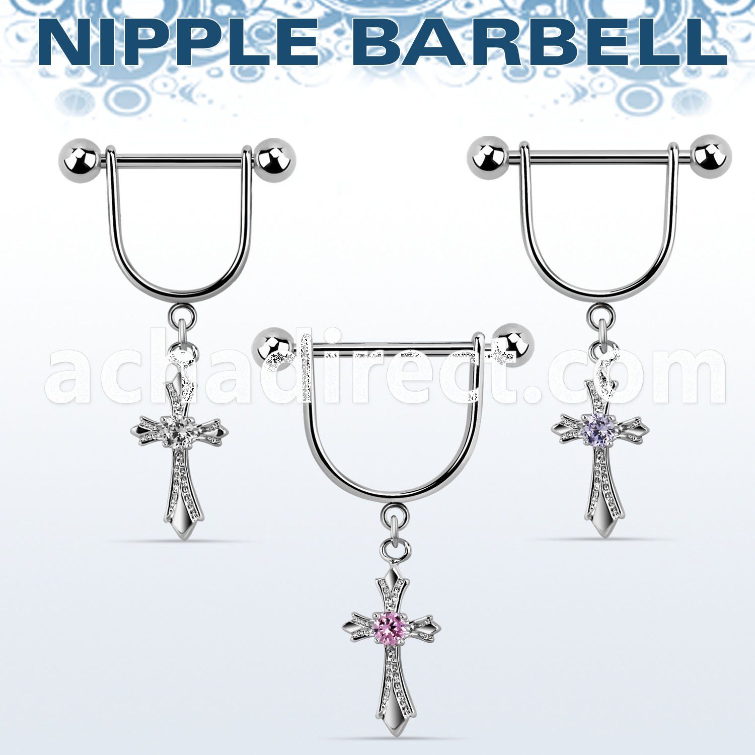 snpoz2 316l steel nipple stirrup w vintage cross w round cz