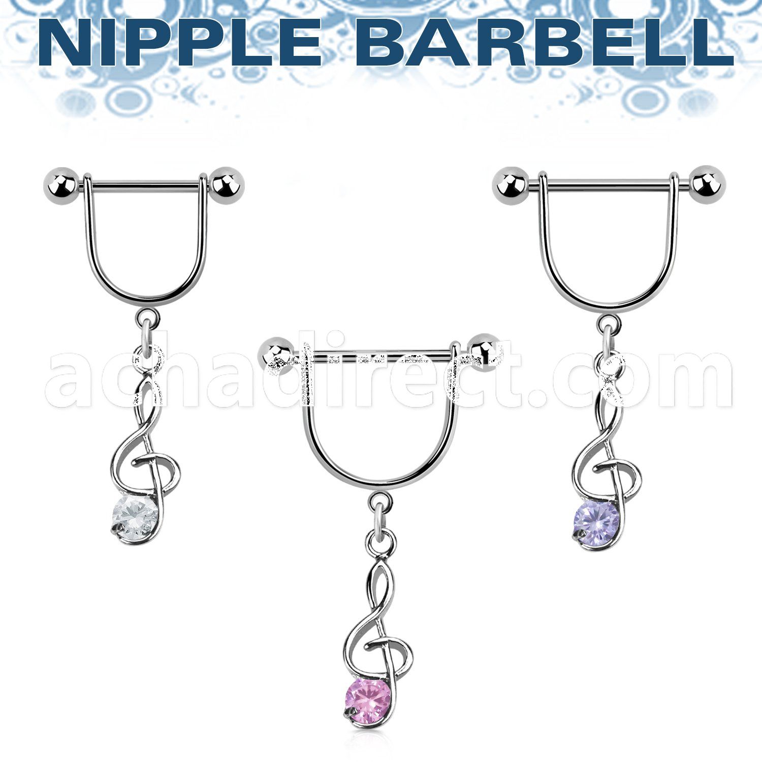 snpoz4 316l steel nipple stirrup w musical note w cz stone