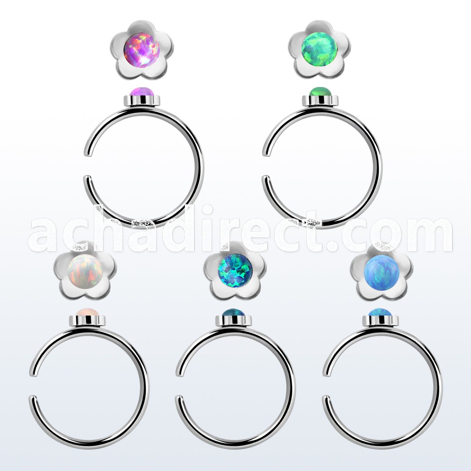 snr1op 316l steel nose ring w flower top synthetic opal