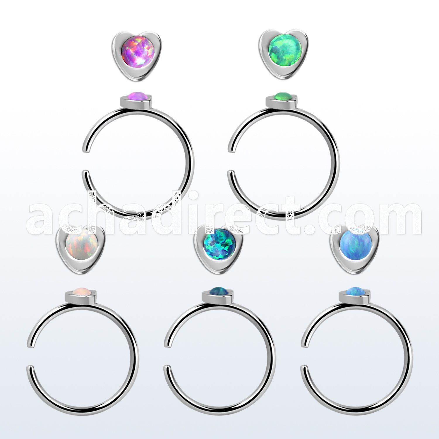 snr3op 316l steel nose ring w heart top synthetic opal