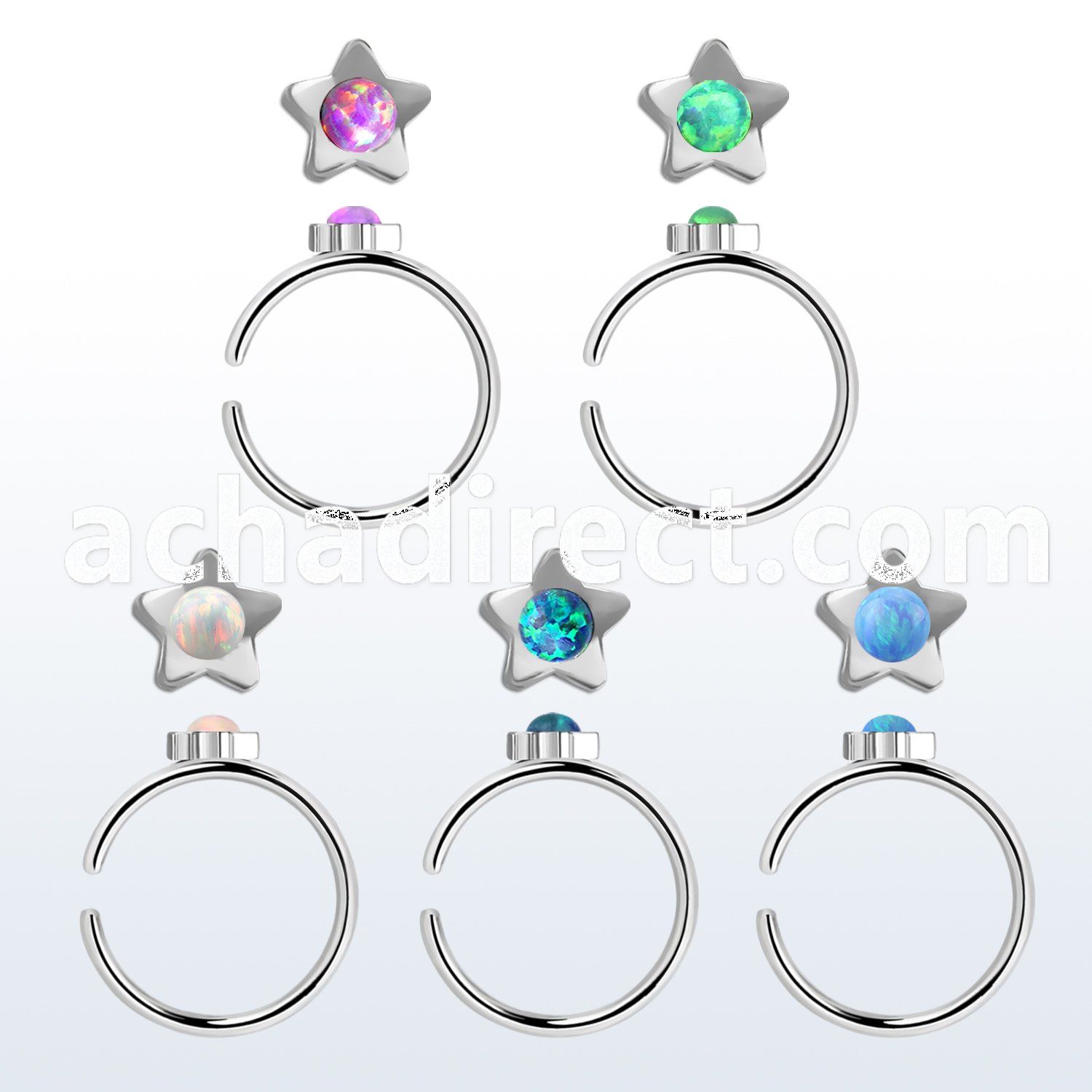 snr4op 316l steel nose ring w star top synthetic opal