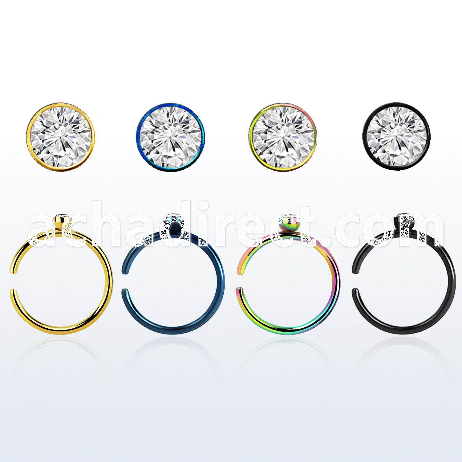 snrt2 anodized steel clip on nose ring w round crystal top