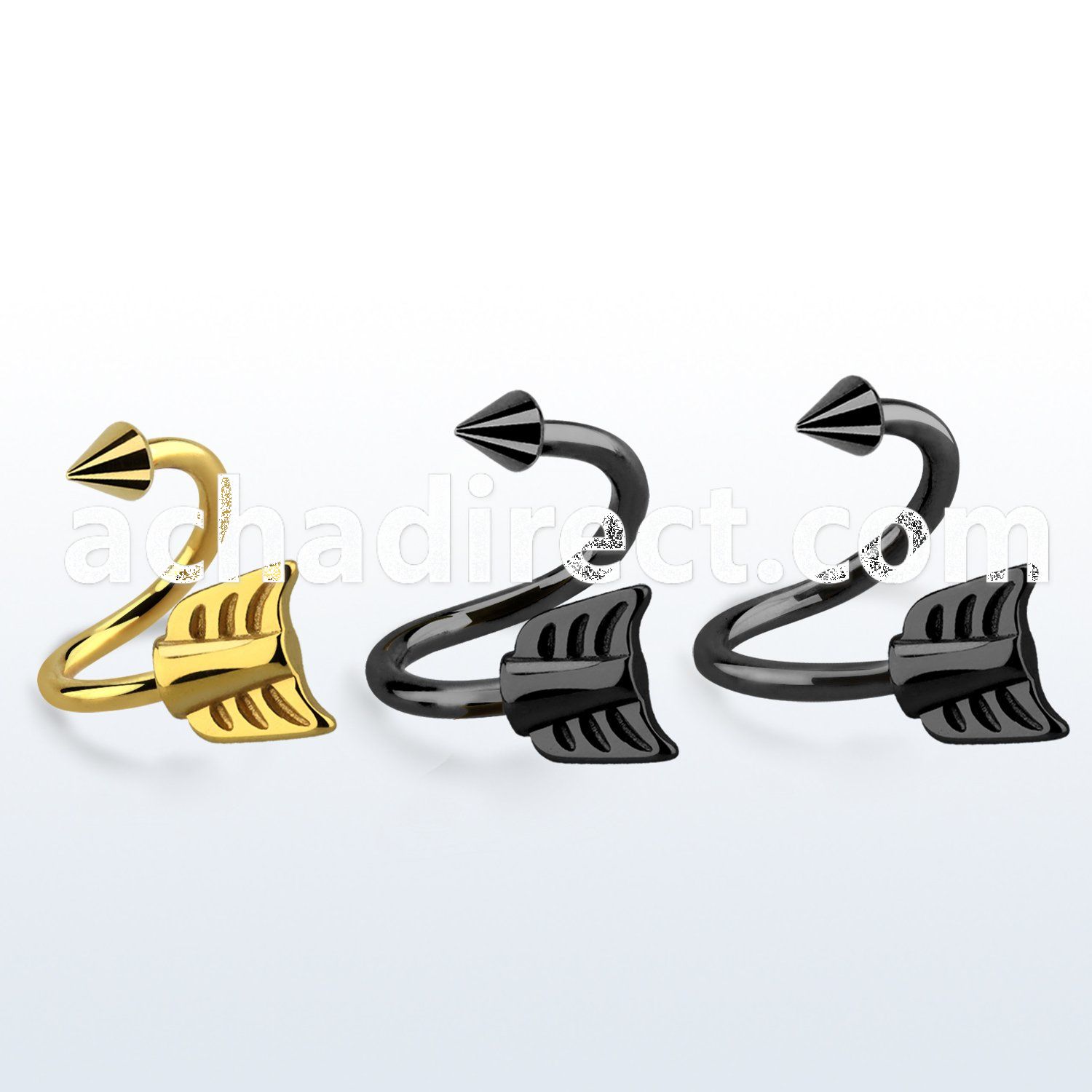 sp16taw black 316l steel eyebrow spiral w cone steel arrow end