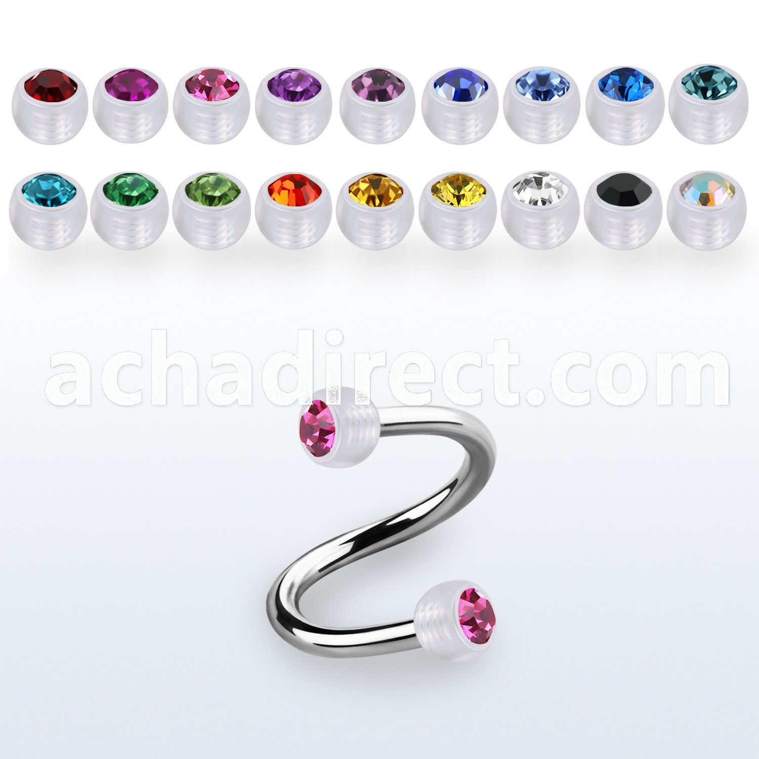 spajb5 steel spiral w 5mm bio flex balls w bezel set crystals