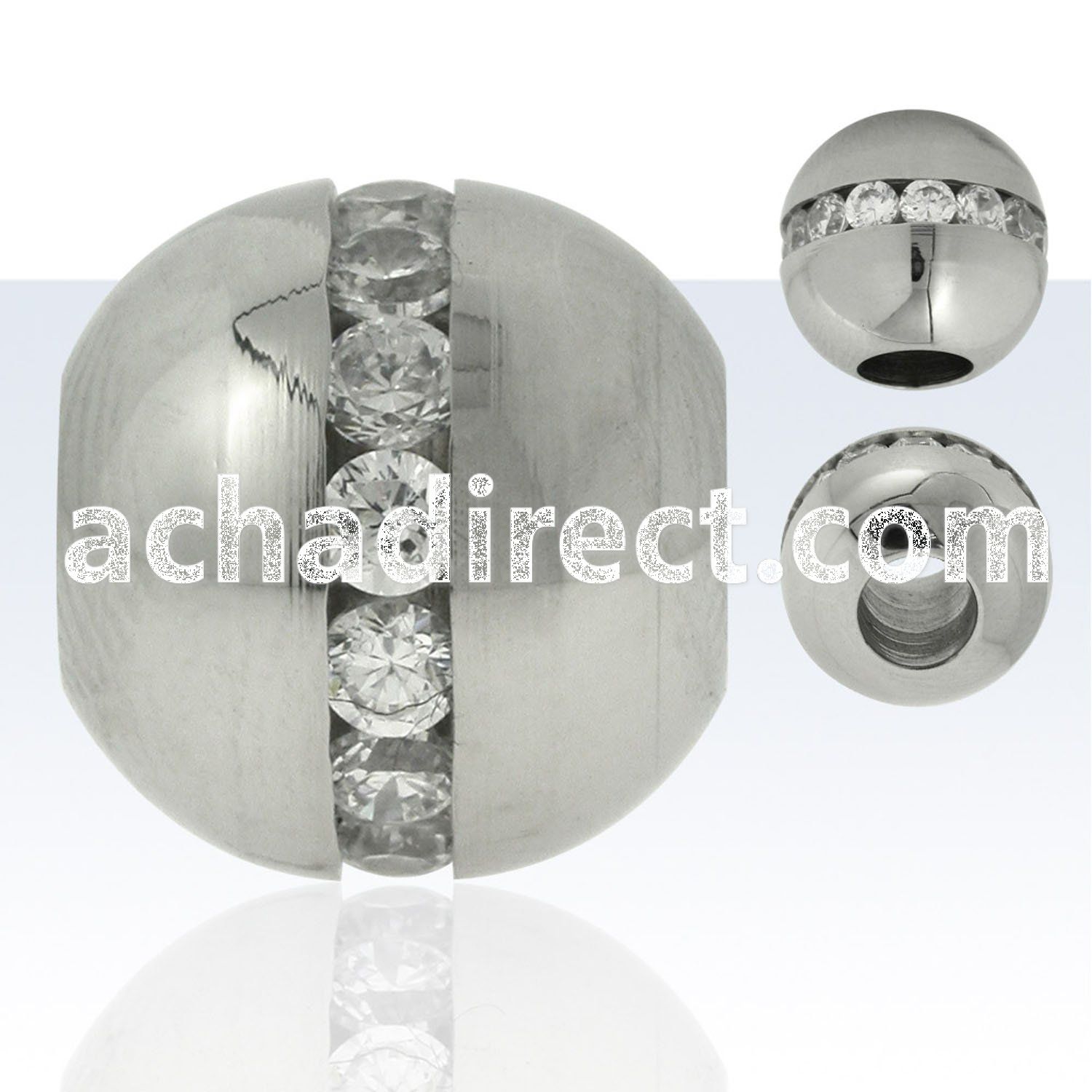 spdz3 matte stainless steel bead pendant with cz on the center