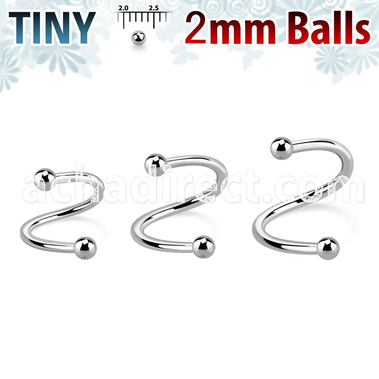 speb2 surgical steel eyebrow spiral with two 2mm balls