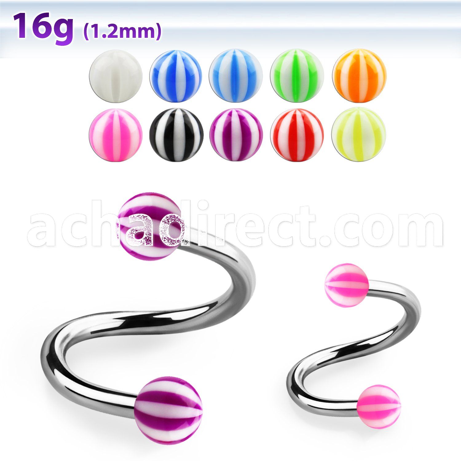 spebe 316l steel eyebrow spiral with acrylic uv beach balls