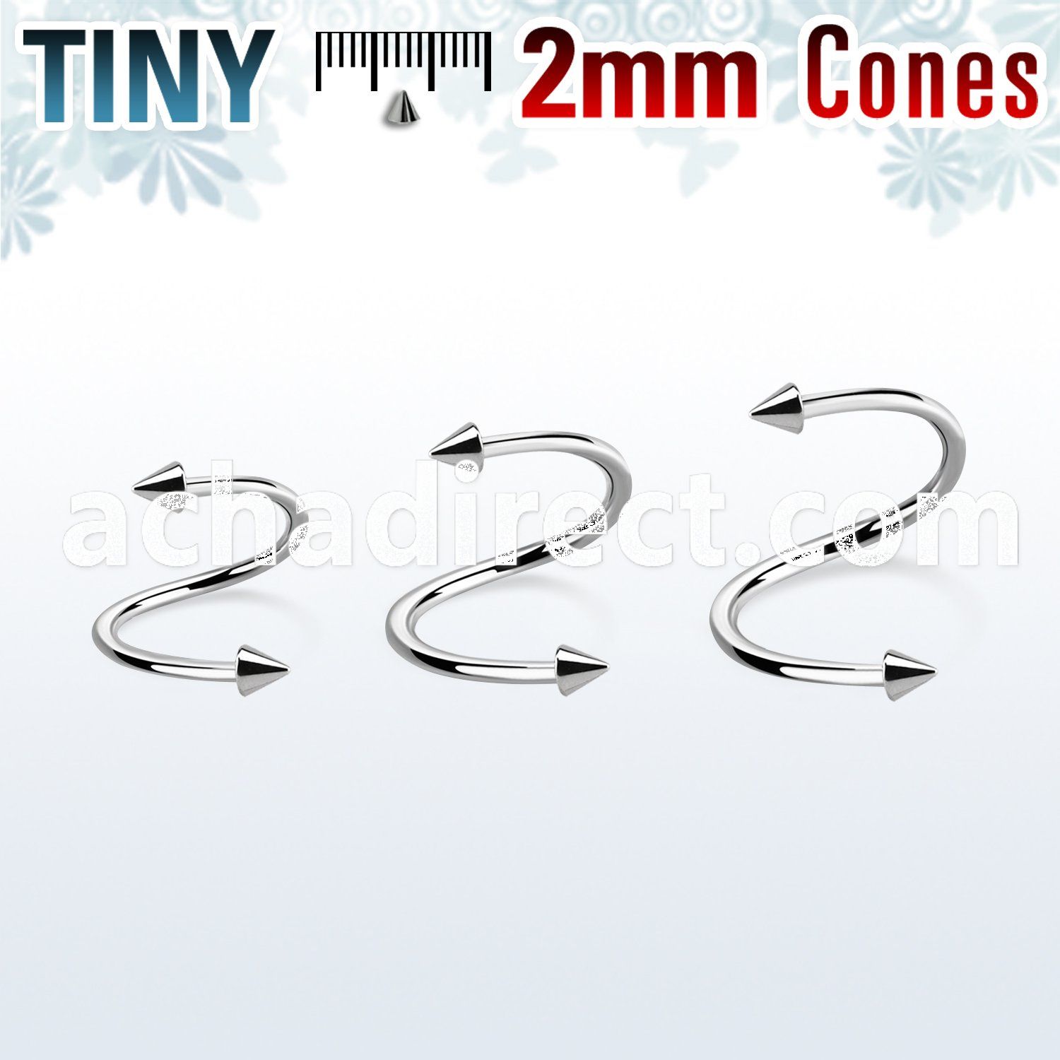 specn2 surgical steel eyebrow spiral with two 2mm cones
