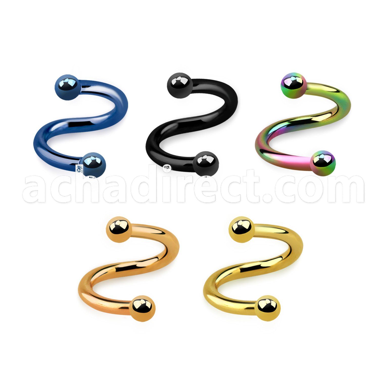 spetb25 anodized surgical steel spiral with two 2.5mm balls