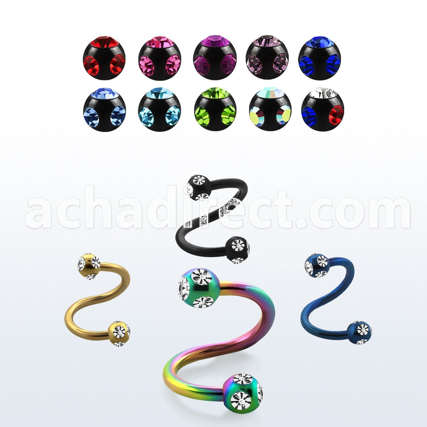 spetc3 anodized 316l steel eyebrow spiral w multi jewel balls