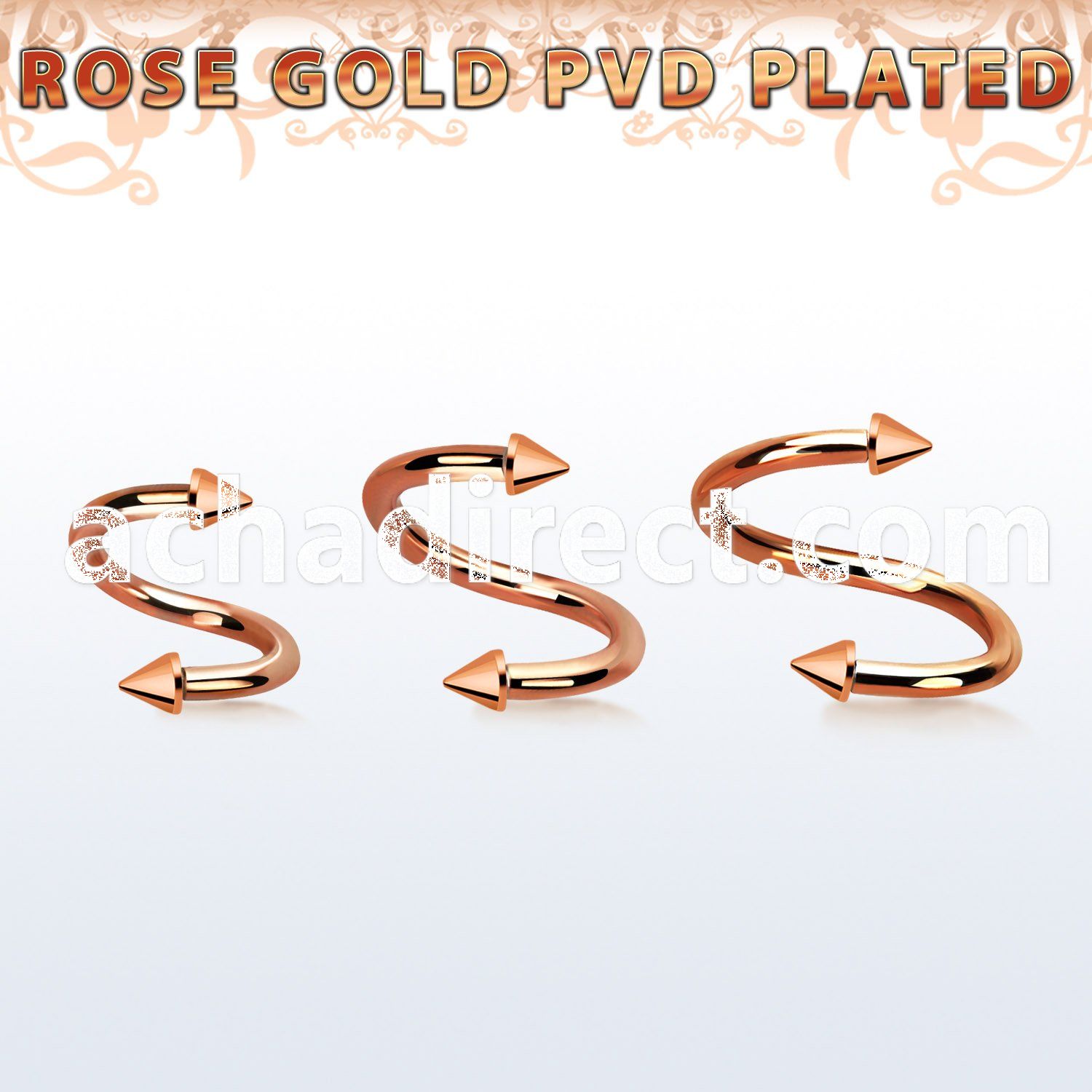 spettcn2 rose gold steel eyebrow spiral w 2 2mm cones