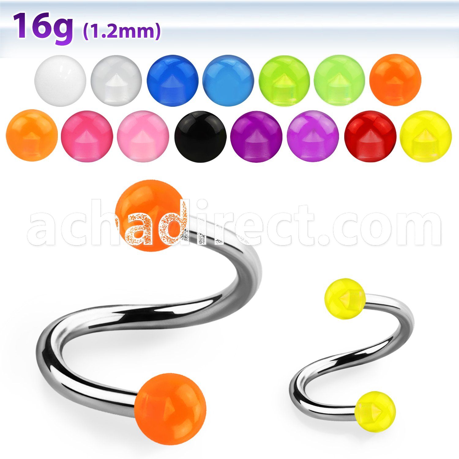 speuvb surgical steel eyebrow spiral with two 3mm uv balls