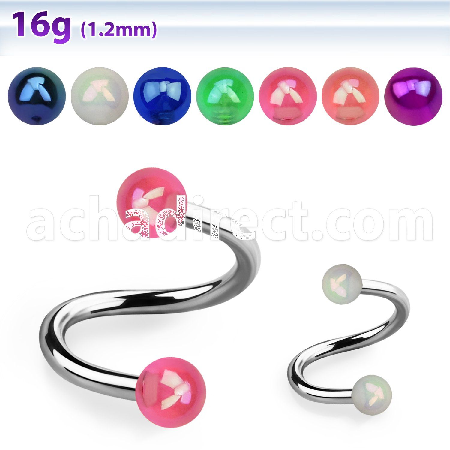 speuvbab 316l steel eyebrow spiral w 3mm ab coated acrylic ball