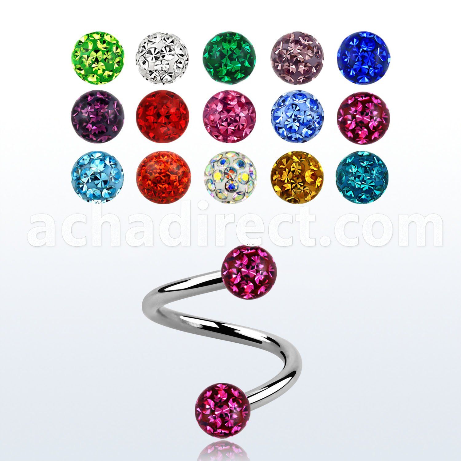 spfr4 316l steel spiral with 4mm ferido multi crystal balls